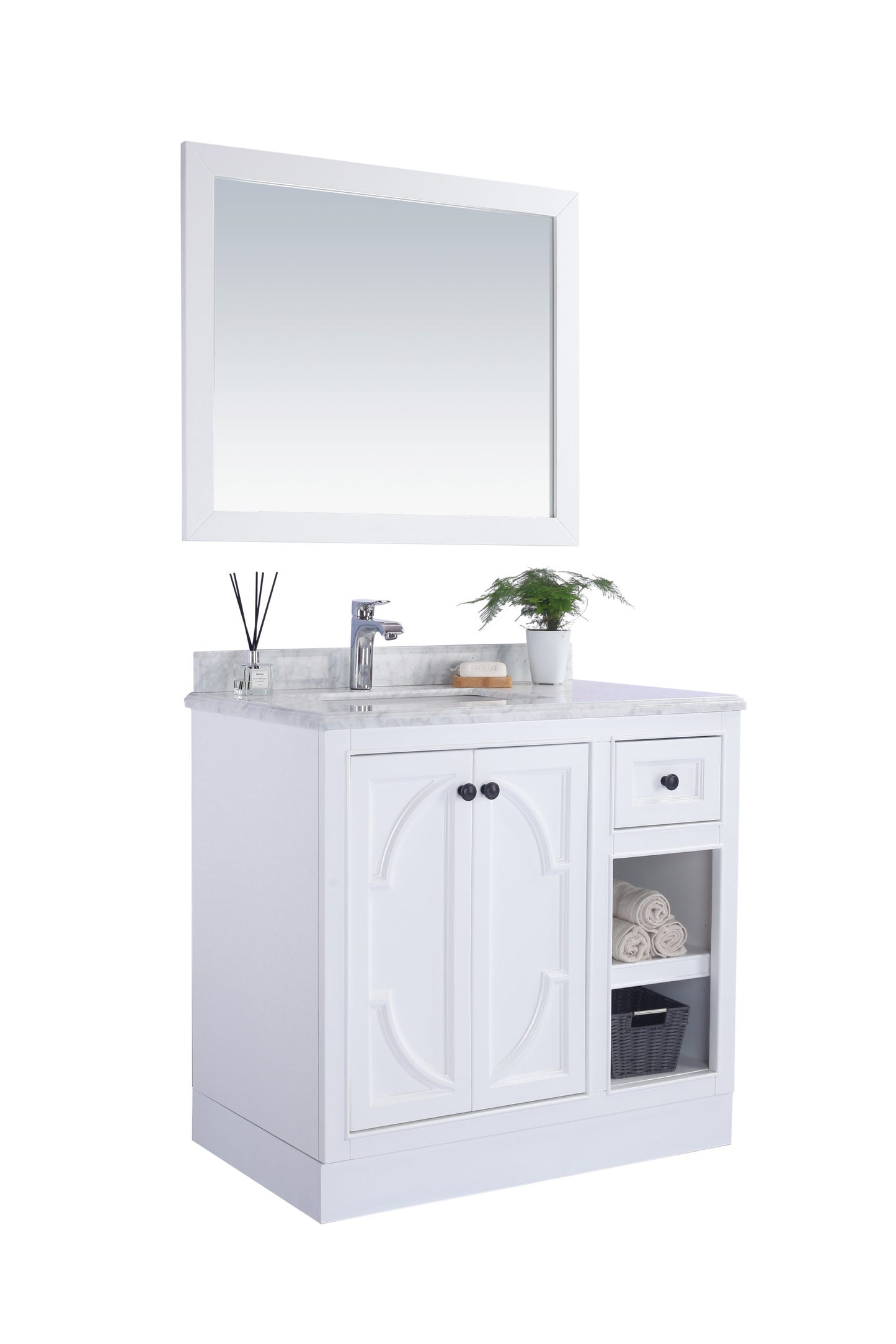 Odyssey 36" White Bathroom Vanity with White Stripes Marble Countertop