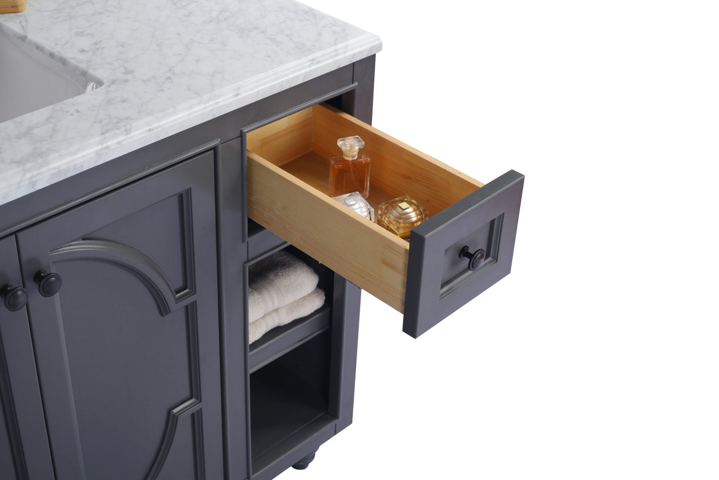 Odyssey 48" Maple Grey Bathroom Vanity with Black Wood Marble Countertop
