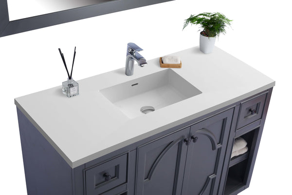 Odyssey 48 Maple Grey Bathroom Vanity with Matte White VIVA Stone Solid Surface Countertop