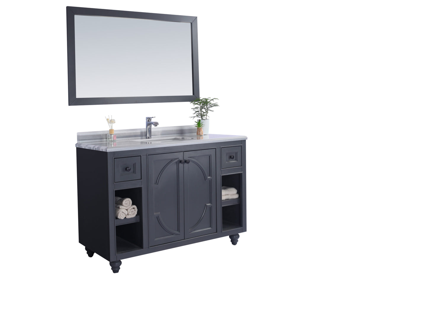 Odyssey 48" Maple Grey Bathroom Vanity with White Stripes Marble Countertop