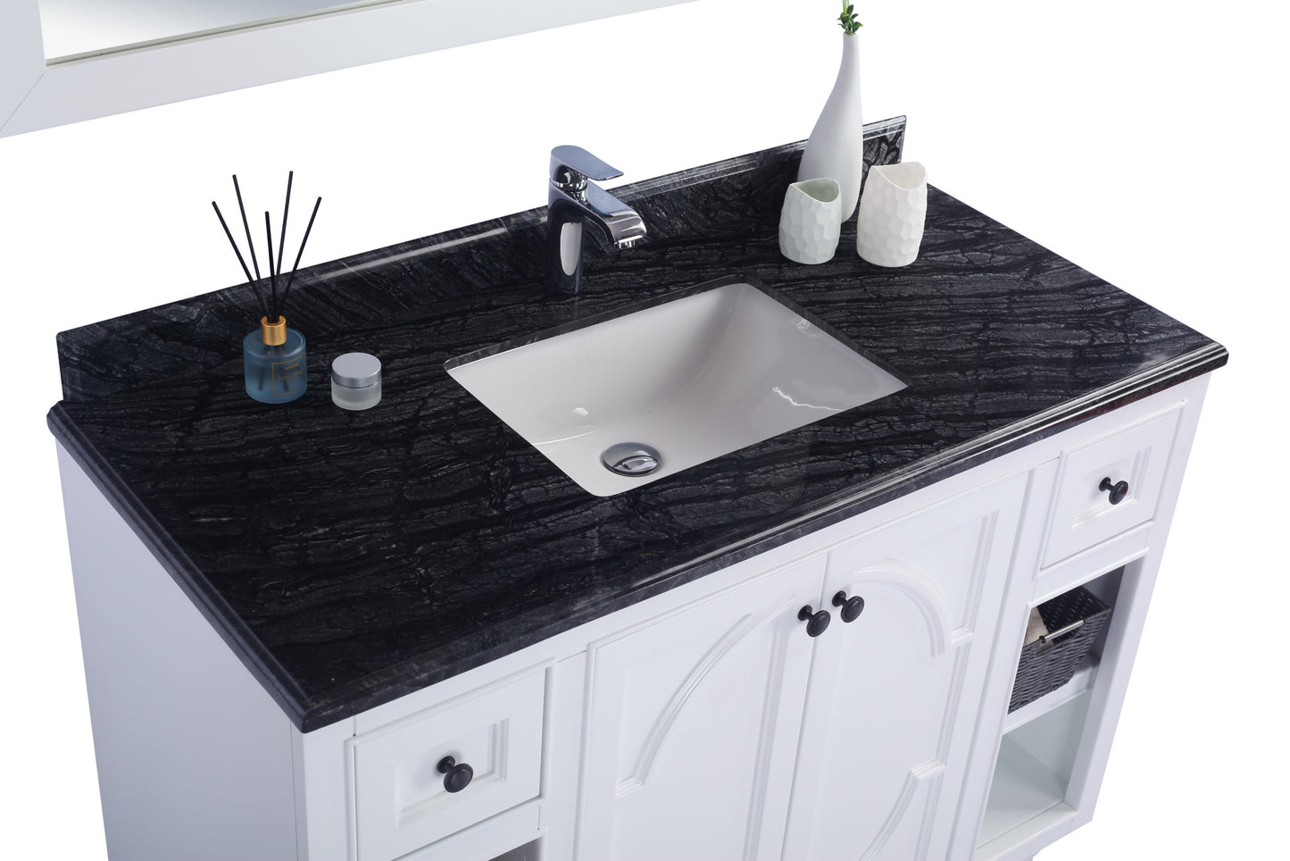 Odyssey 48" White Bathroom Vanity with Black Wood Marble Countertop