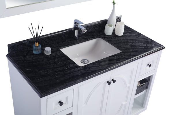 Odyssey 48 White Bathroom Vanity with Black Wood Marble Countertop