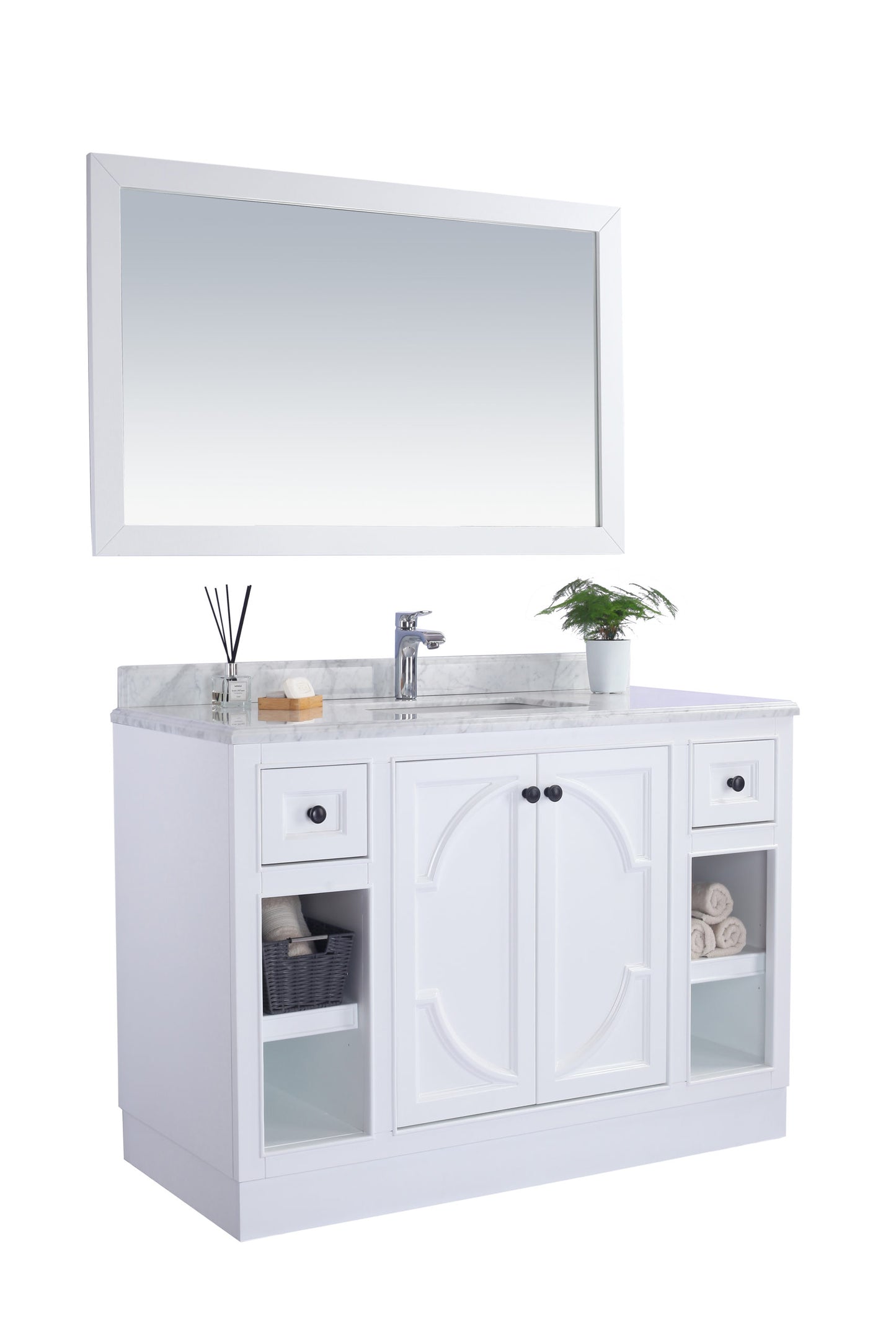 Odyssey 48" White Bathroom Vanity with Black Wood Marble Countertop