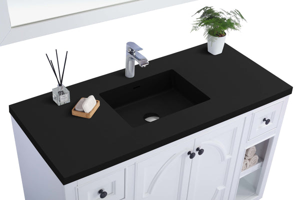 Odyssey 48 White Bathroom Vanity with Matte Black VIVA Stone Solid Surface Countertop