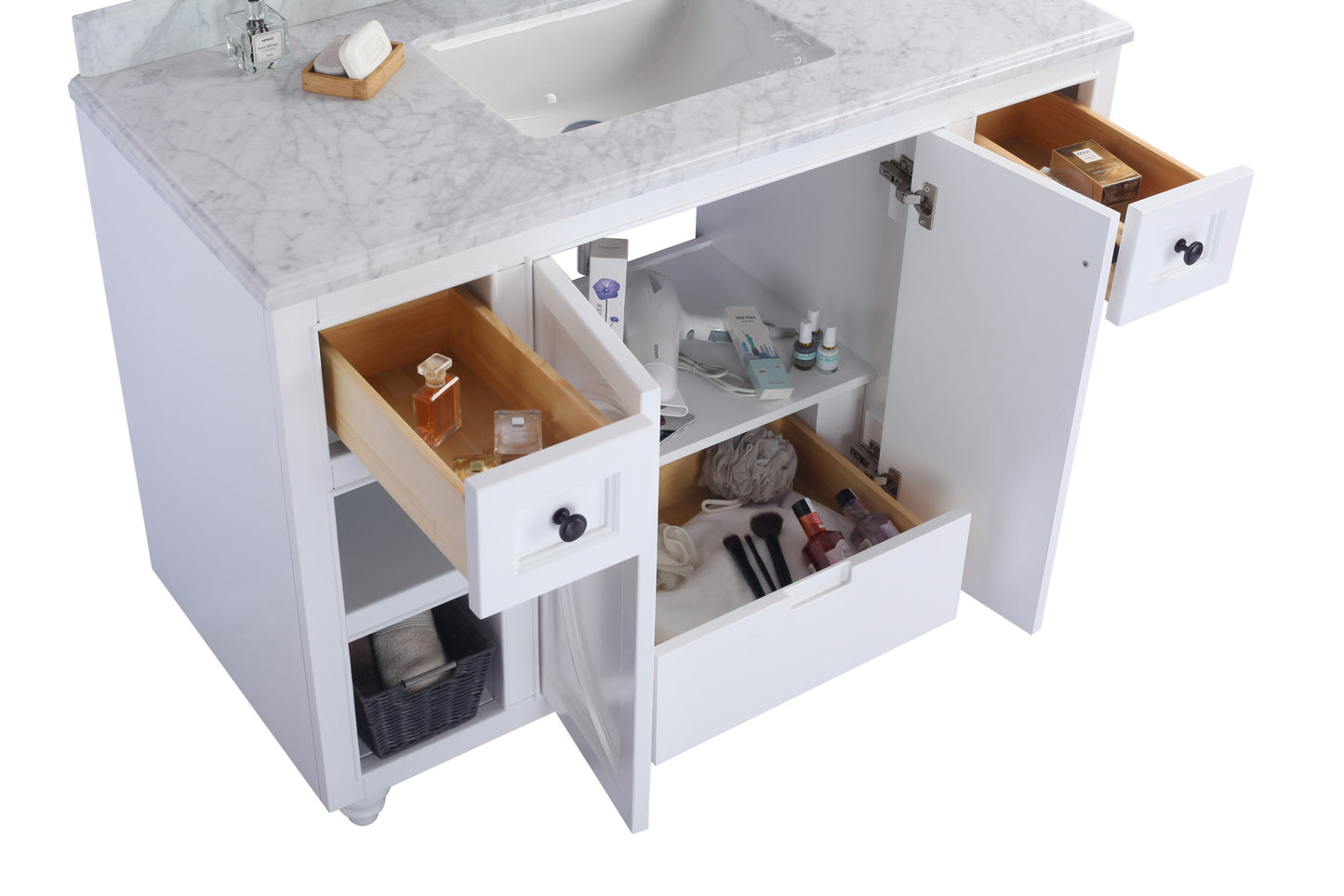 Odyssey 48" White Bathroom Vanity with White Carrara Marble Countertop
