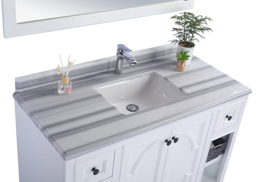 Odyssey 48" White Bathroom Vanity with White Stripes Marble Countertop