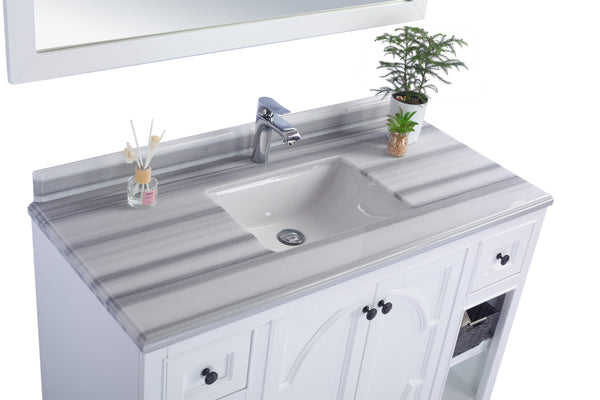 Odyssey 48 White Bathroom Vanity with White Stripes Marble Countertop