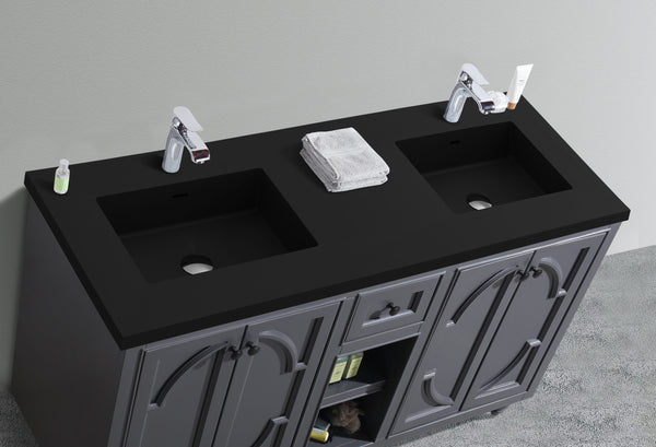 Odyssey 60 Maple Grey Double Sink Bathroom Vanity with Matte Black VIVA Stone Solid Surface Countertop
