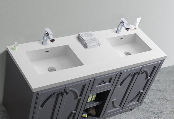 Odyssey 60 Maple Grey Double Sink Bathroom Vanity with Matte White VIVA Stone Solid Surface Countertop