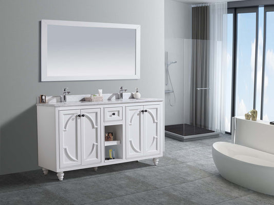 Odyssey 60" White Double Sink Bathroom Vanity with White Carrara Marble Countertop