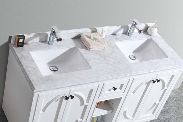 Odyssey 60 White Double Sink Bathroom Vanity with White Carrara Marble Countertop