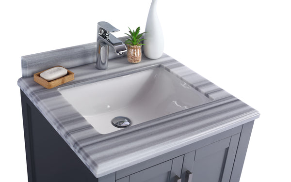 Wilson 24 Grey Bathroom Vanity with White Stripes Marble Countertop