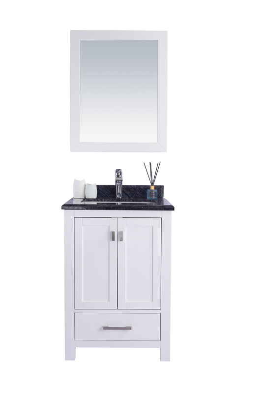 Wilson 24" White Bathroom Vanity with Black Wood Marble Countertop