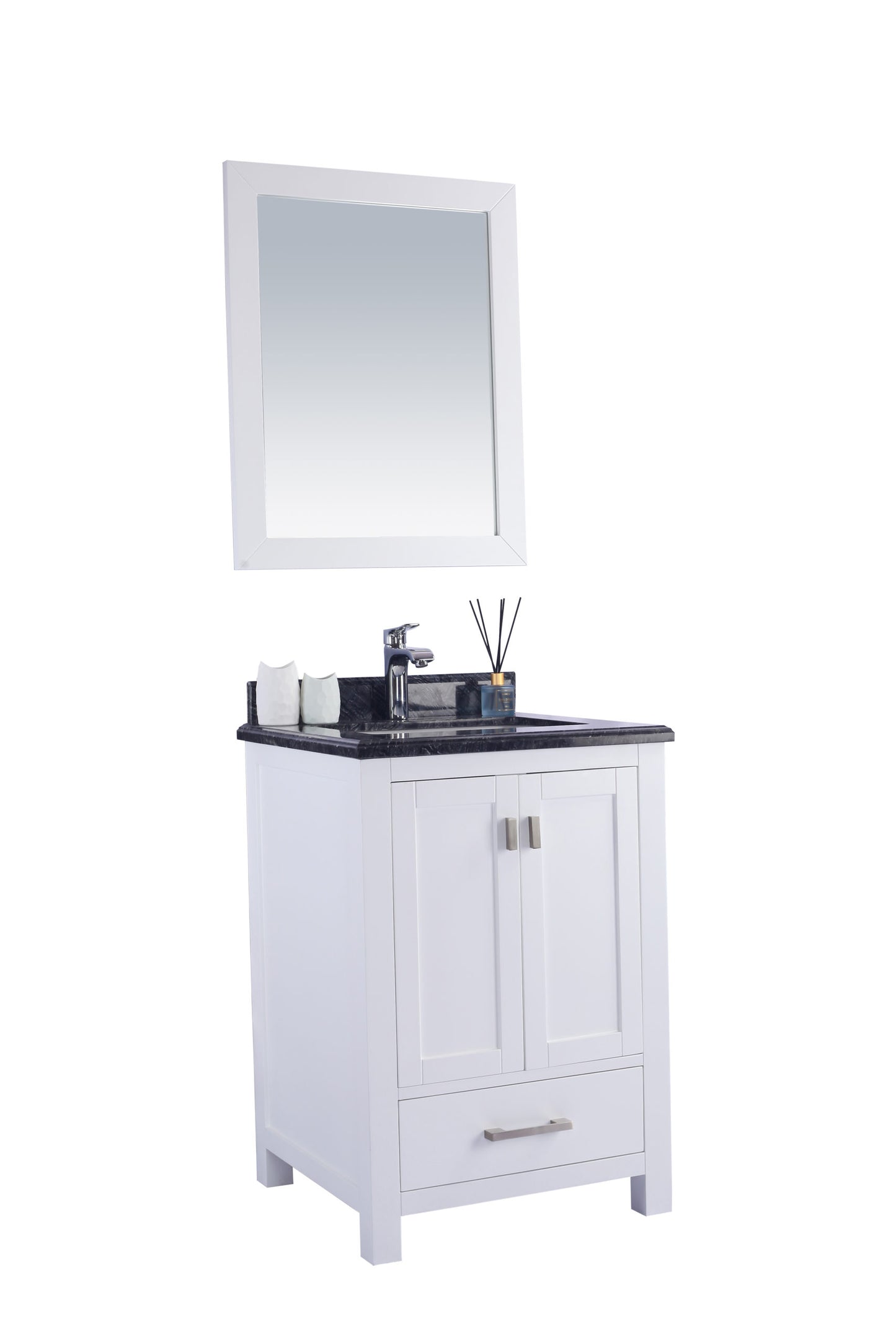 Wilson 24" White Bathroom Vanity with Black Wood Marble Countertop