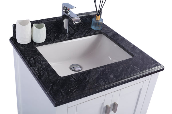 Wilson 24 White Bathroom Vanity with Black Wood Marble Countertop
