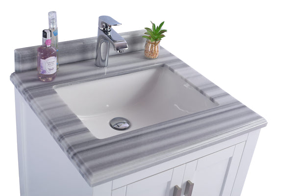Wilson 24 White Bathroom Vanity with White Stripes Marble Countertop