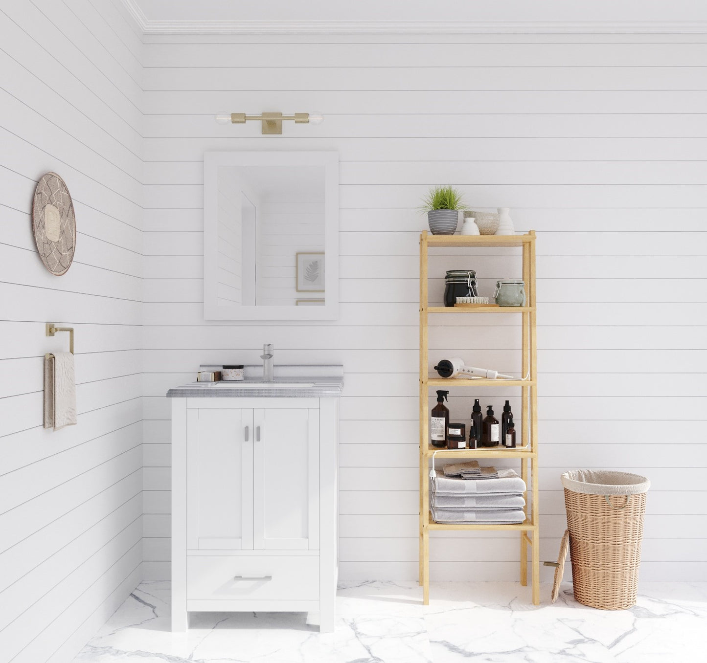 Wilson 24" White Bathroom Vanity with White Stripes Marble Countertop
