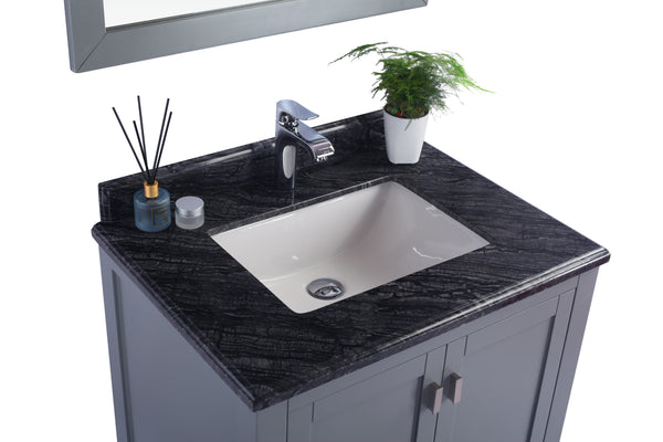 Wilson 30 Grey Bathroom Vanity with Black Wood Marble Countertop