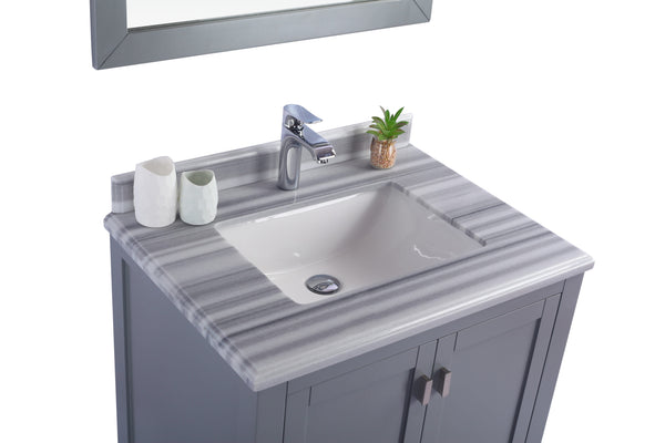 Wilson 30 Grey Bathroom Vanity with White Stripes Marble Countertop