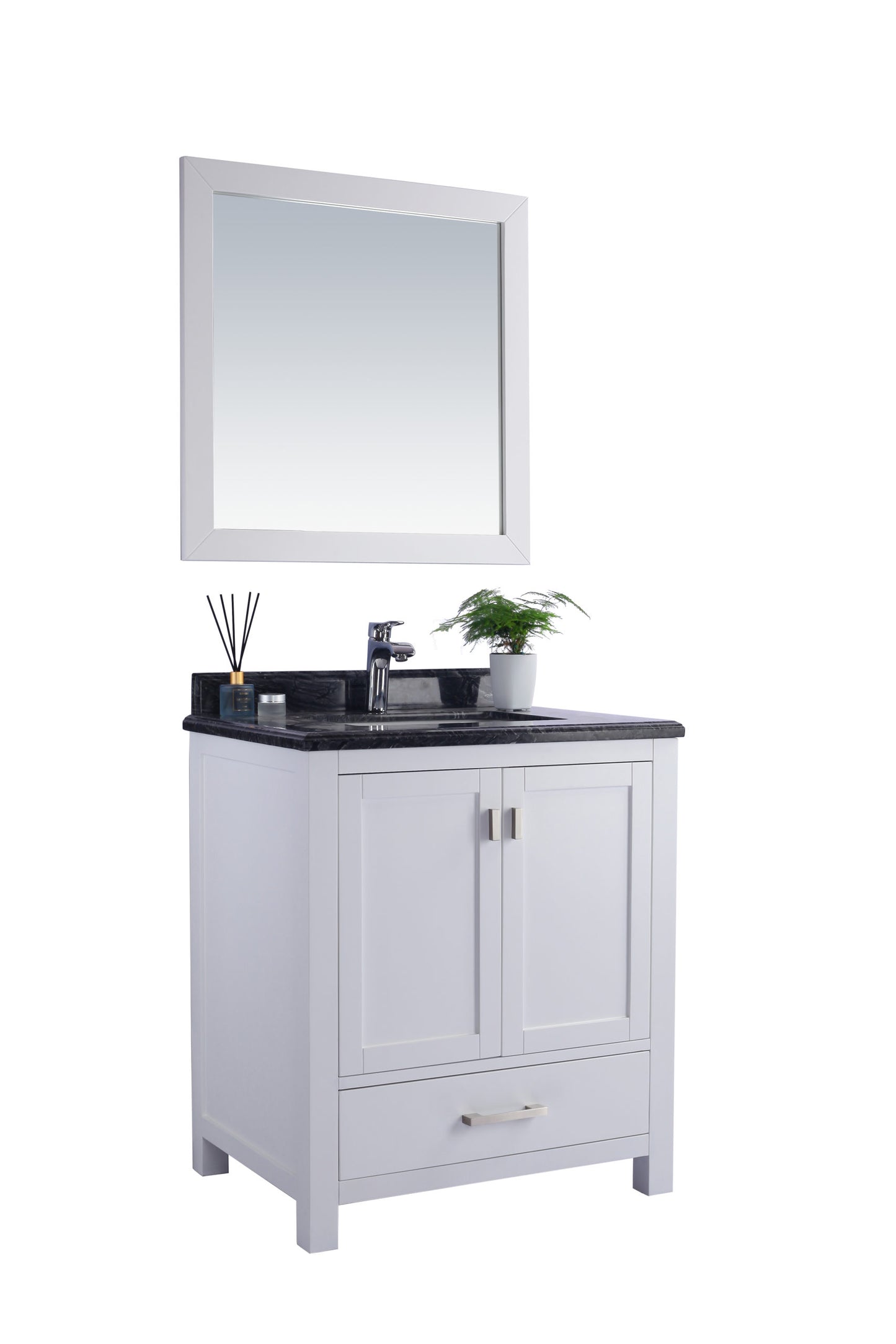 Wilson 30" White Bathroom Vanity with Black Wood Marble Countertop