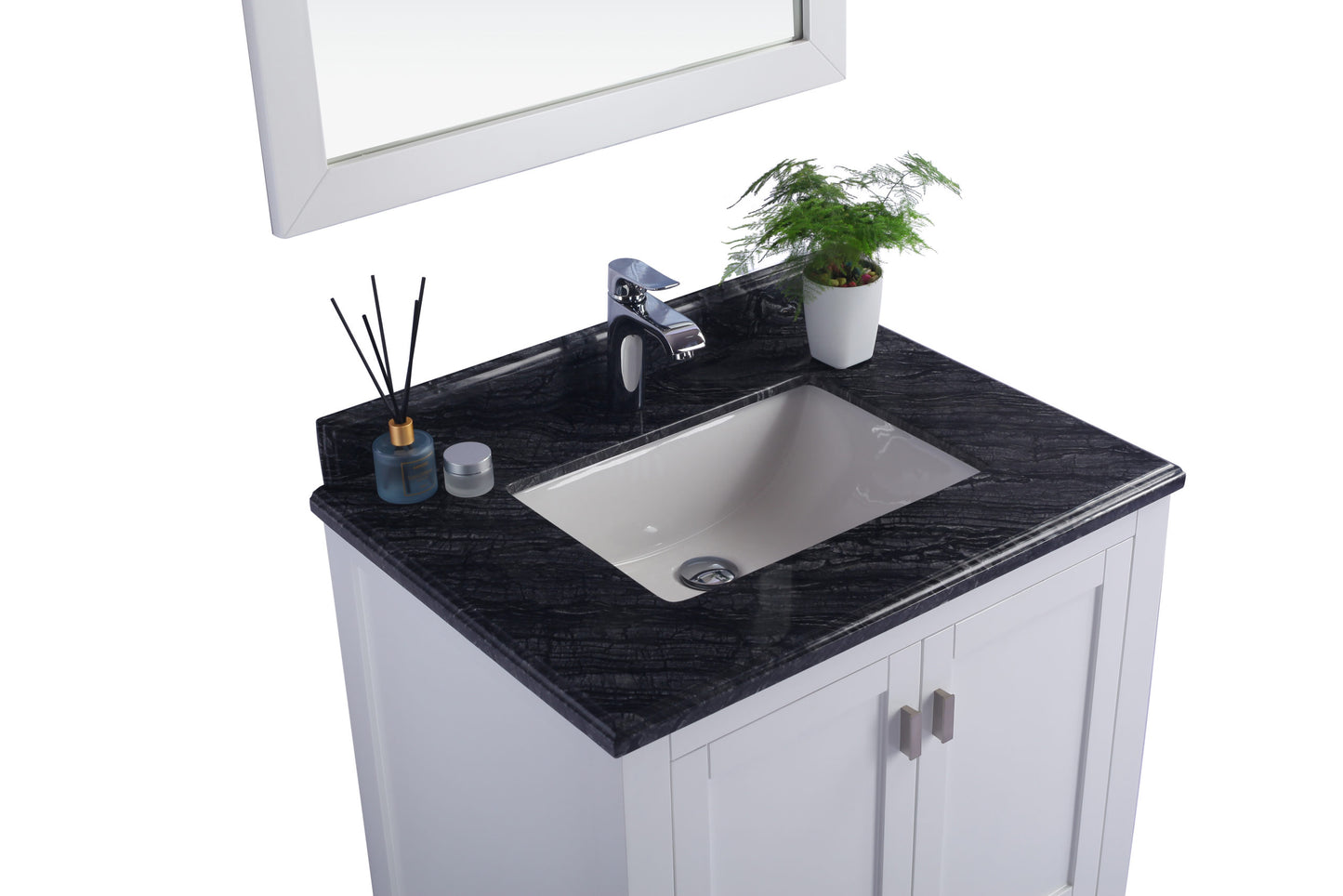 Wilson 30" White Bathroom Vanity with Black Wood Marble Countertop