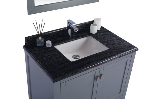 Wilson 36 Grey Bathroom Vanity with Black Wood Marble Countertop