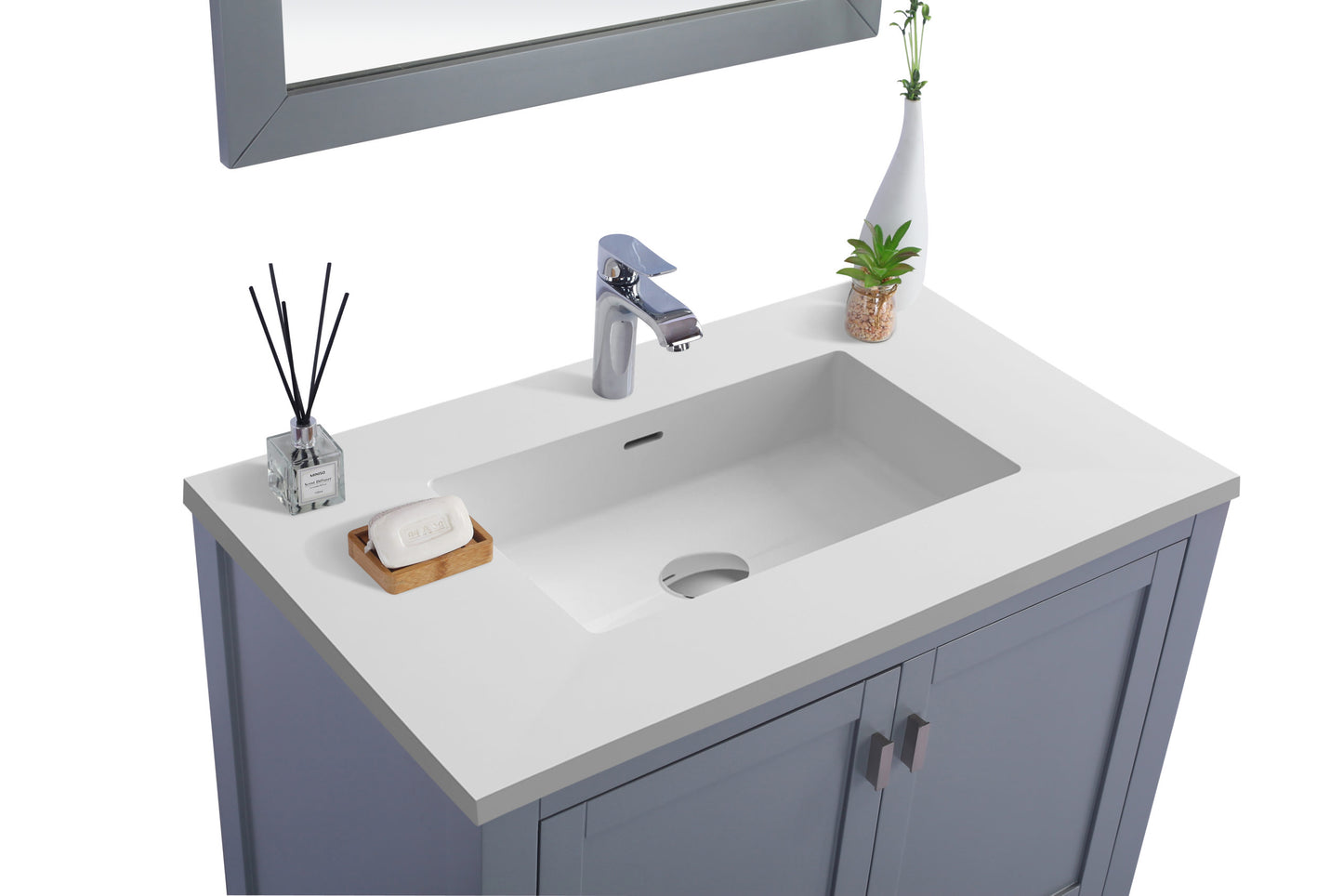 Wilson 36" Grey Bathroom Vanity with Matte White VIVA Stone Solid Surface Countertop