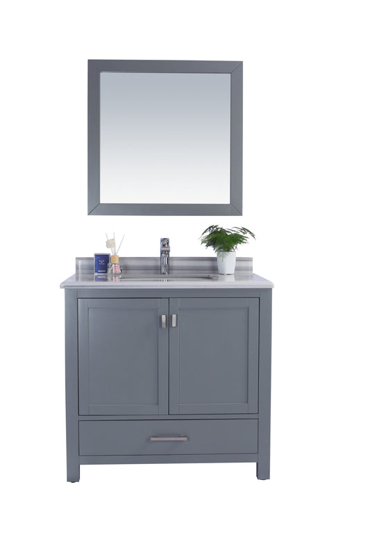 Wilson 36" Grey Bathroom Vanity with White Stripes Marble Countertop