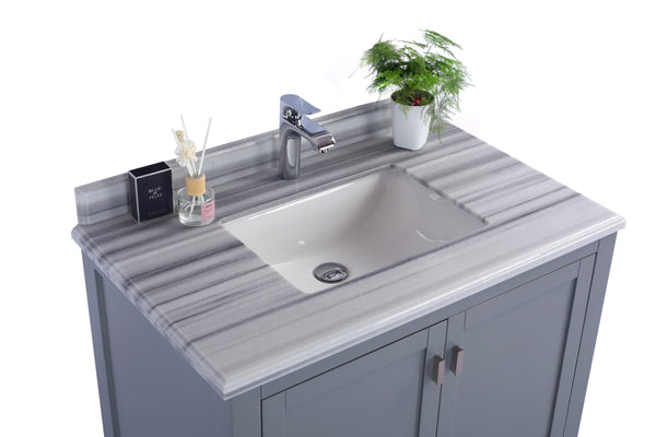 Wilson 36 Grey Bathroom Vanity with White Stripes Marble Countertop