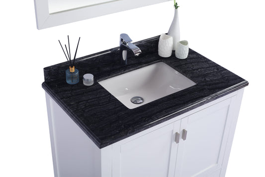 Wilson 36" White Bathroom Vanity with Black Wood Marble Countertop