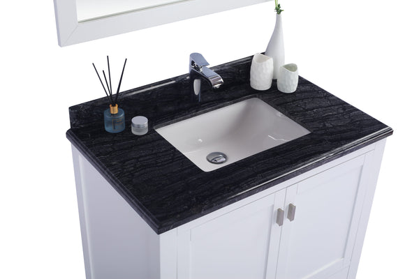 Wilson 36 White Bathroom Vanity with Black Wood Marble Countertop