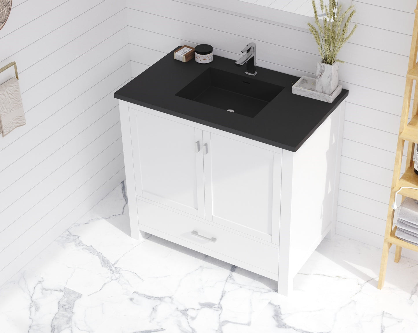 Wilson 36" White Bathroom Vanity with Matte Black VIVA Stone Solid Surface Countertop