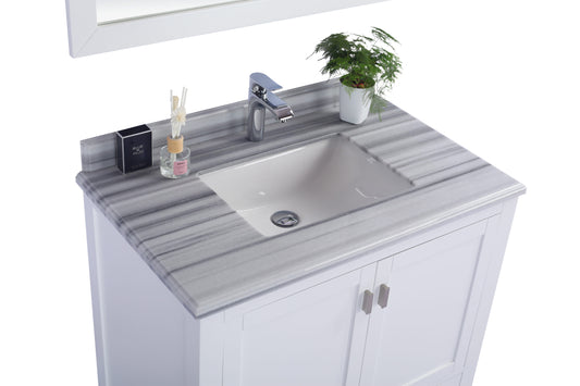 Wilson 36" White Bathroom Vanity with White Stripes Marble Countertop