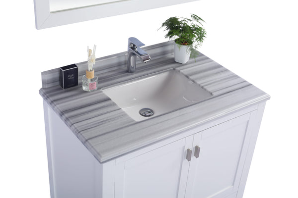 Wilson 36 White Bathroom Vanity with White Stripes Marble Countertop