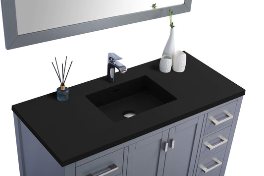 Wilson 48" Grey Bathroom Vanity with Matte Black VIVA Stone Solid Surface Countertop