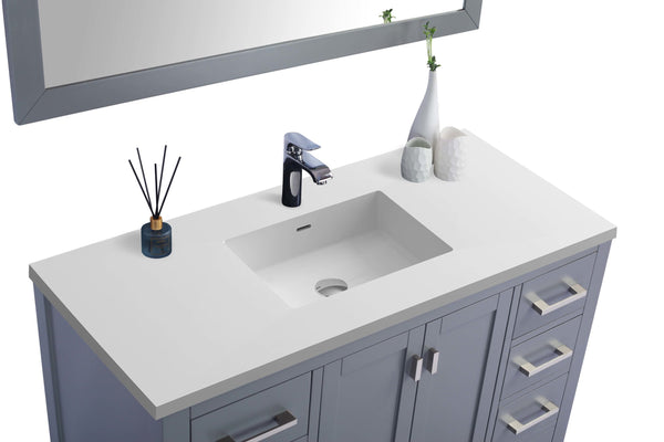 Wilson 48 Grey Bathroom Vanity with Matte White VIVA Stone Solid Surface Countertop