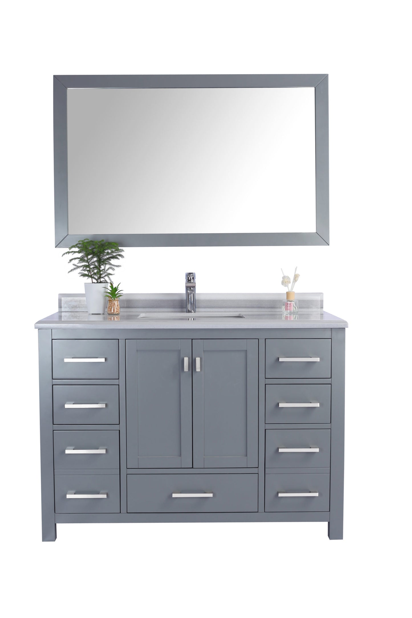 Wilson 48" Grey Bathroom Vanity with White Stripes Marble Countertop