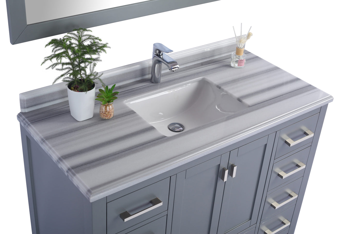 Wilson 48" Grey Bathroom Vanity with White Stripes Marble Countertop