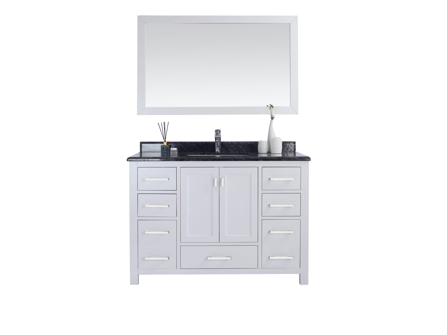 Wilson 48" White Bathroom Vanity with Black Wood Marble Countertop