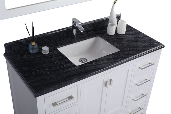 Wilson 48 White Bathroom Vanity with Black Wood Marble Countertop