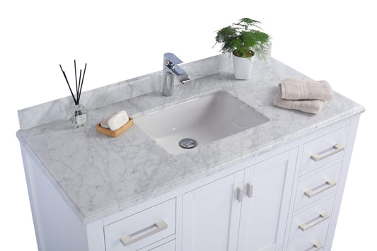 Wilson 48" White Bathroom Vanity with White Carrara Marble Countertop