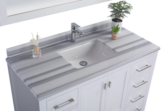 Wilson 48" White Bathroom Vanity with White Stripes Marble Countertop
