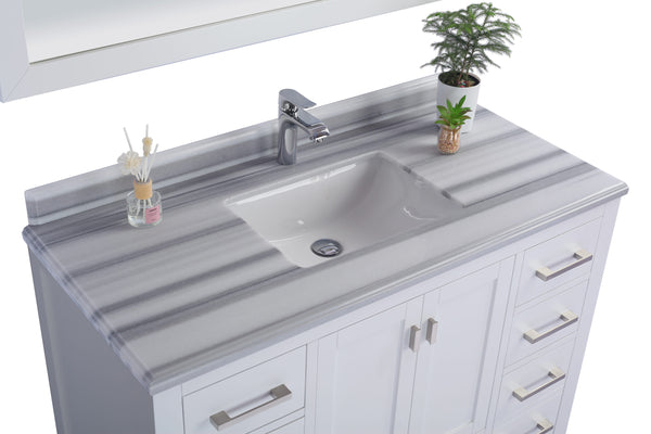 Wilson 48 White Bathroom Vanity with White Stripes Marble Countertop