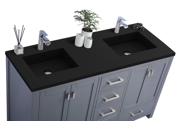 Wilson 60 Grey Double Sink Bathroom Vanity with Matte Black VIVA Stone Solid Surface Countertop