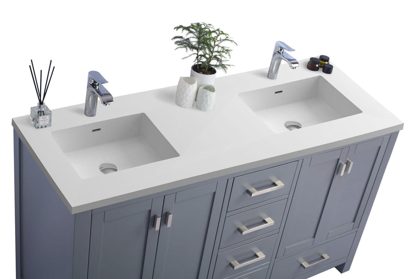 Wilson 60" Grey Double Sink Bathroom Vanity with Matte White VIVA Stone Solid Surface Countertop