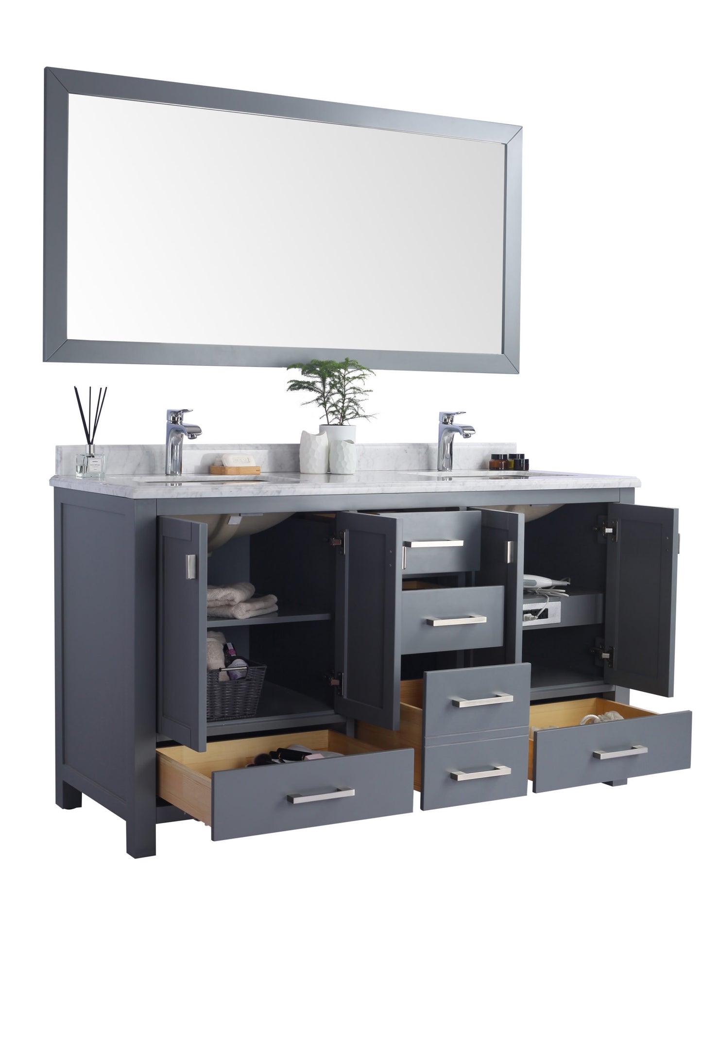 Wilson 60" Grey Double Sink Bathroom Vanity with Matte White VIVA Stone Solid Surface Countertop