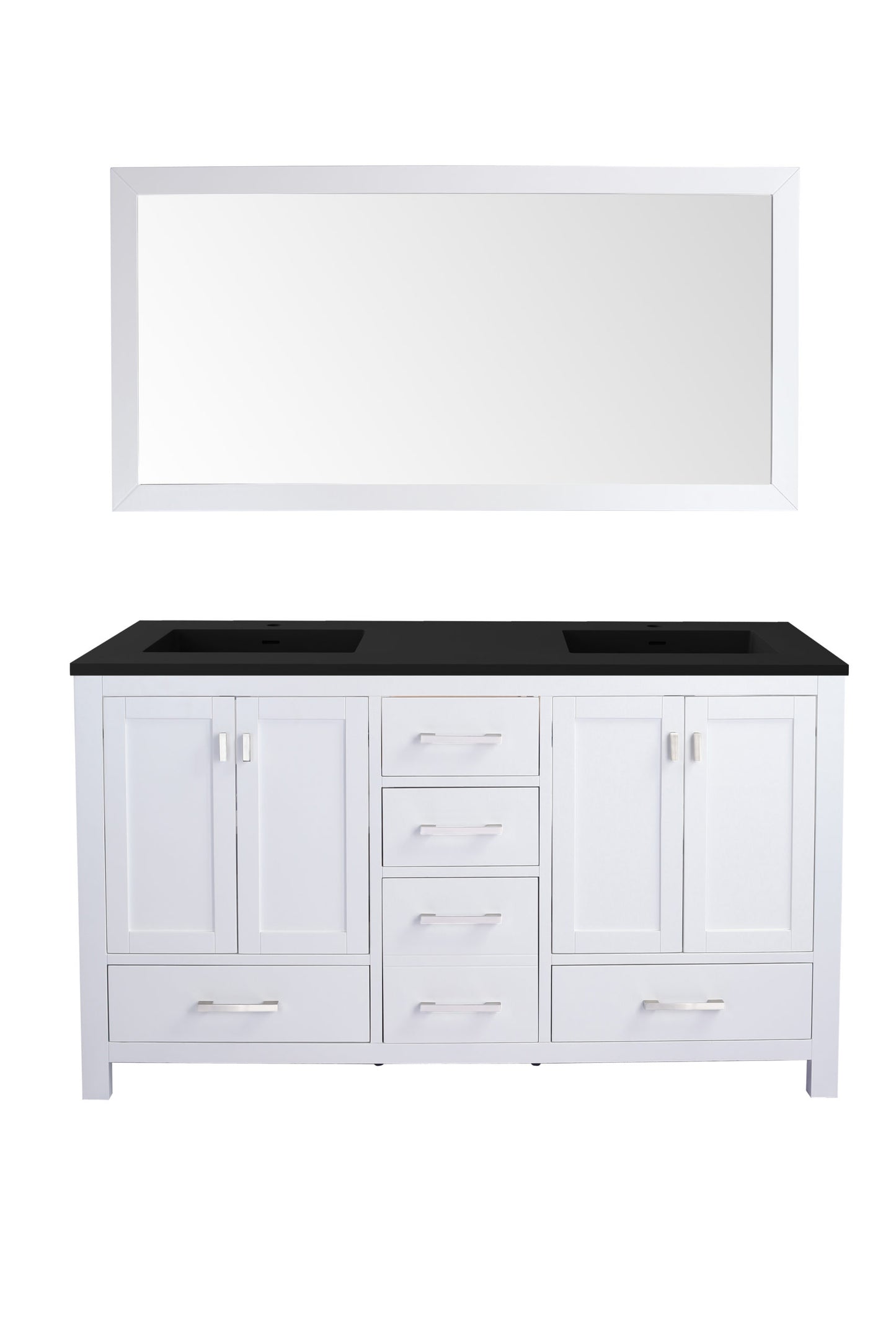 Wilson 60" White Double Sink Bathroom Vanity with Matte Black VIVA Stone Solid Surface Countertop