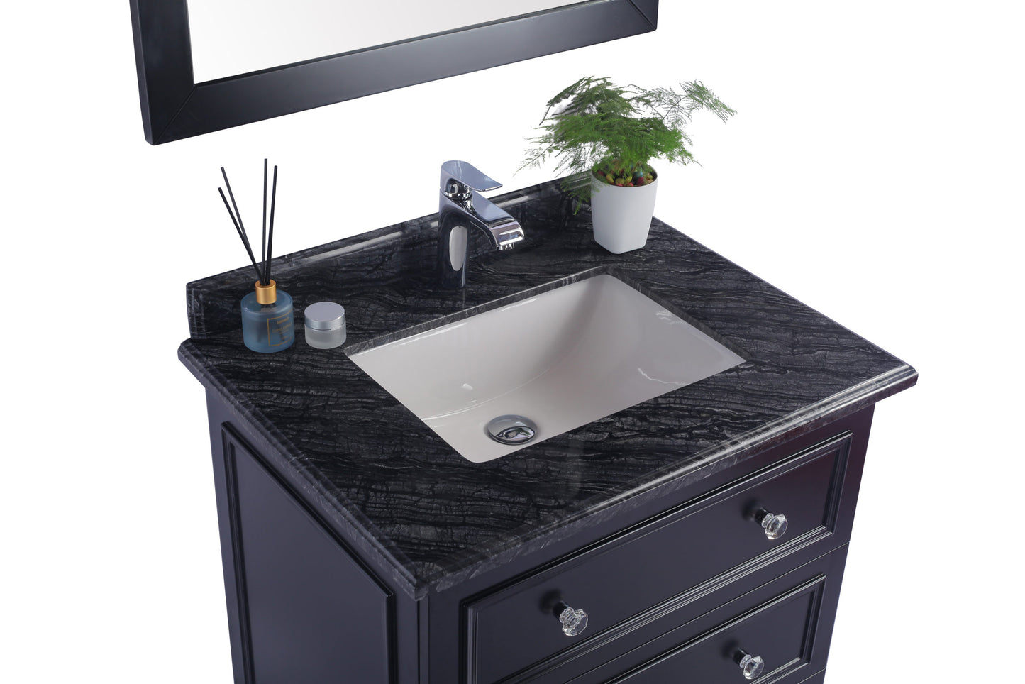 Luna 30" Espresso Bathroom Vanity with Black Wood Marble Countertop