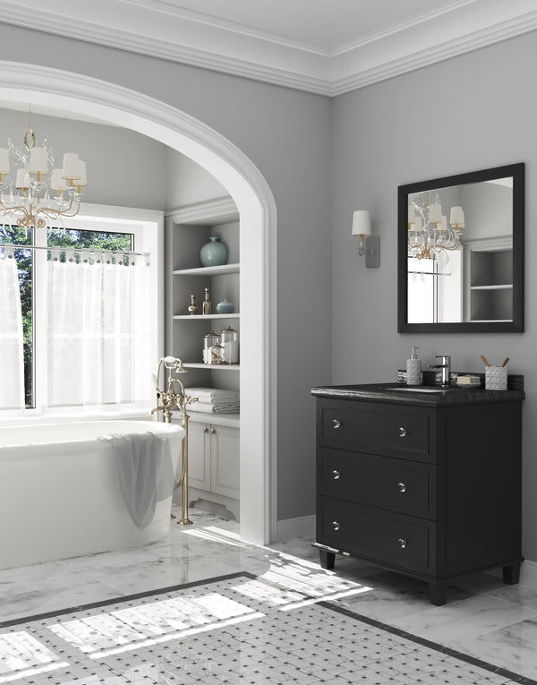 Luna 30 Espresso Bathroom Vanity with Black Wood Marble Countertop