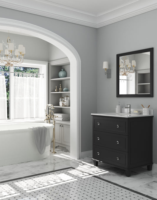 Luna 30" Espresso Bathroom Vanity with White Quartz  Countertop